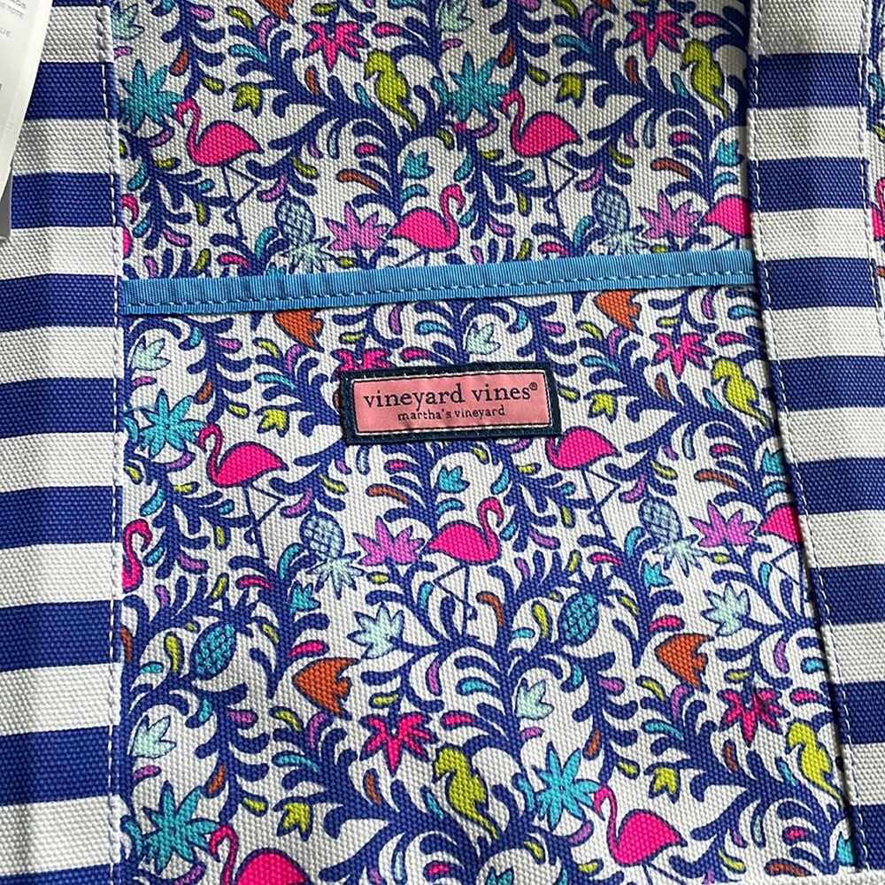 Vineyard Vines Blue White Floral Stripe Tote - Picture 2 of 6